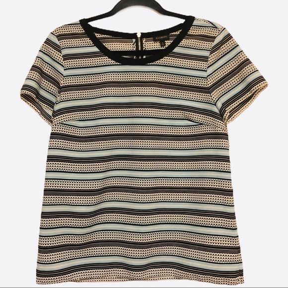 Talbots Striped Blouse Short Sleeve Blue Black Tan Size 6 - Picture 2 of 8